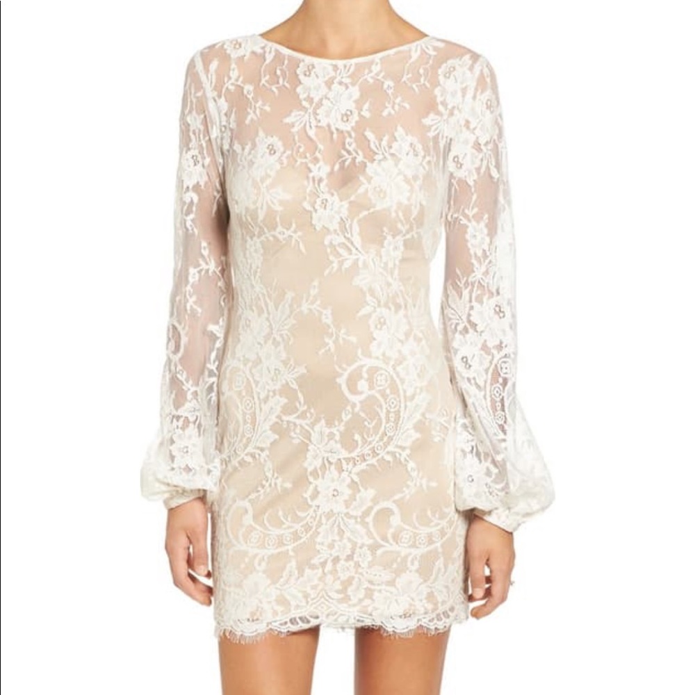 Katie May Britney Long Sleeve Open Back Lace Dress